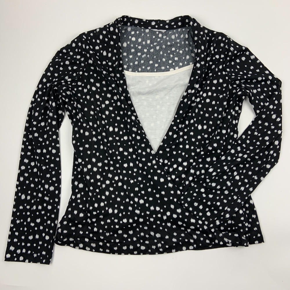 Belk Blouse Womens Round Neck Long Sleeve Built In Cami Black